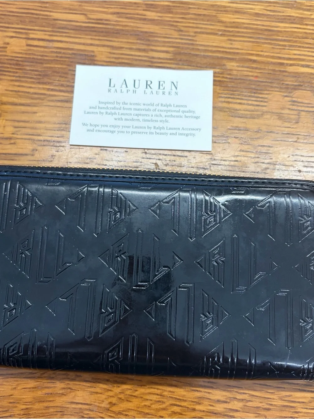 NWOT* Lauren Ralph Lauren Black Patent Leather Embossed Clutch WalletLuxe Y2K